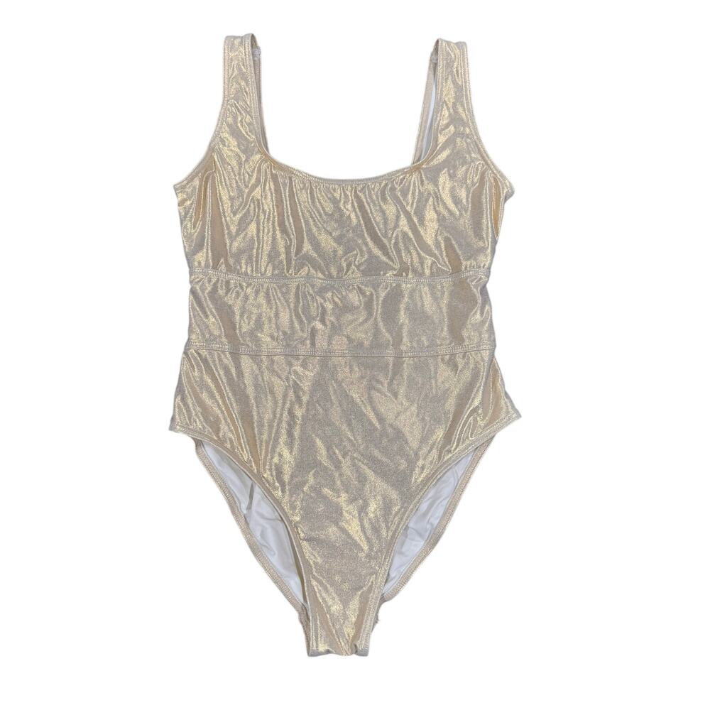 Shimmer Scoop Neck One-Piece Swimsuit in Metallic Gold